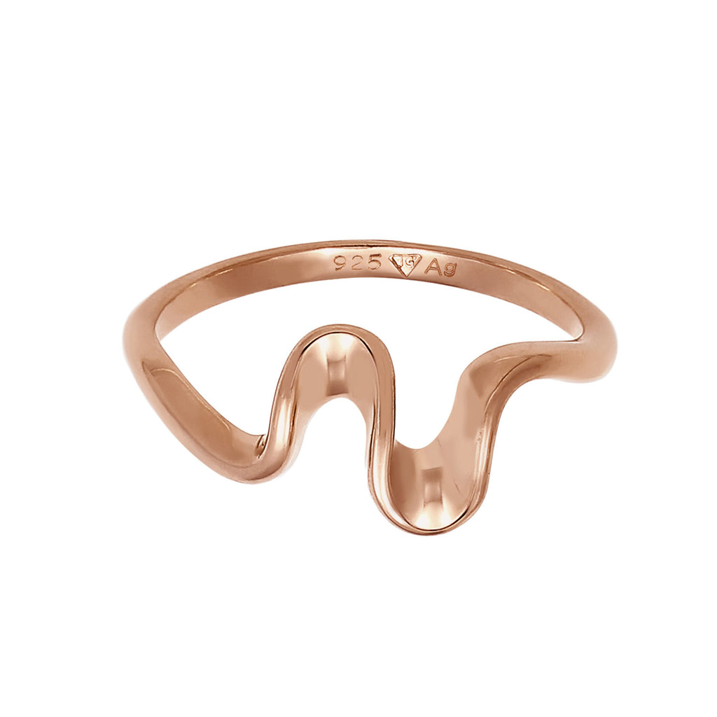 Rosegold Perhiasan Wanita Perak Asli - Silver Cincin Waves Look Rose Gold Plated