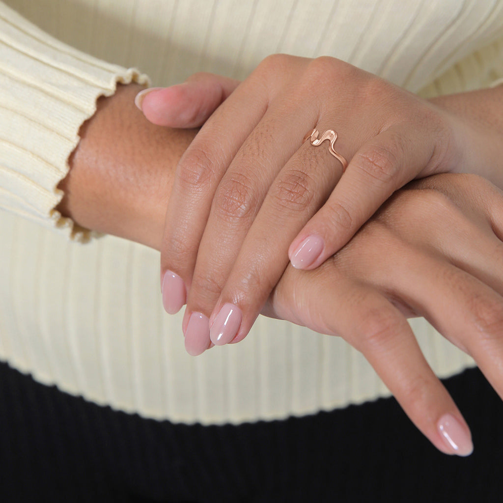Rosegold Perhiasan Wanita Perak Asli - Silver Cincin Waves Look Rose Gold Plated