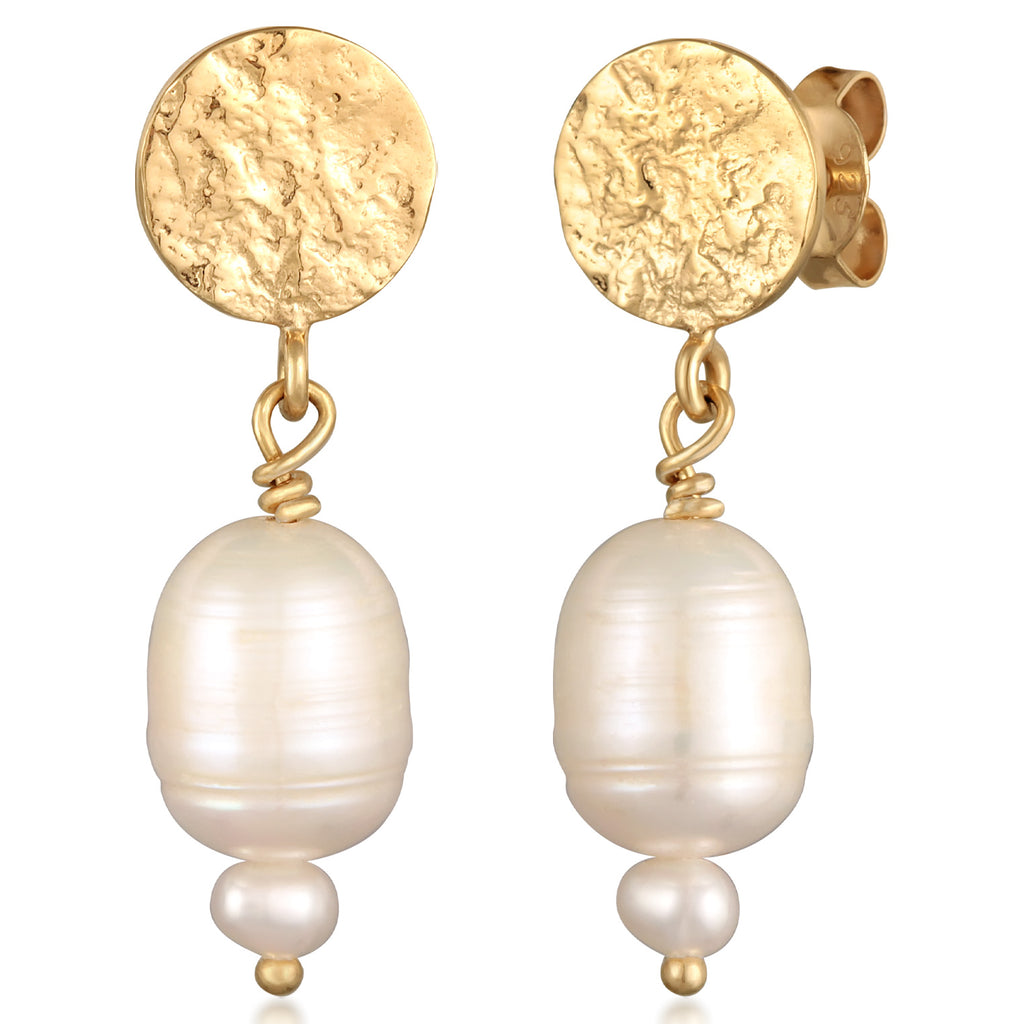 Anting perak 925 lapis emas dengan mutiara elegan Elli Jewelry
