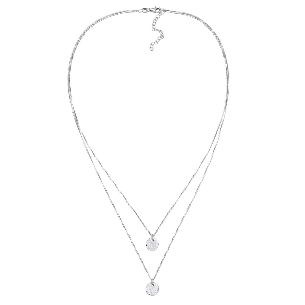 Silver Kalung Perhiasan Perak 925 Wanita Layer Platelet Pendant Hammered