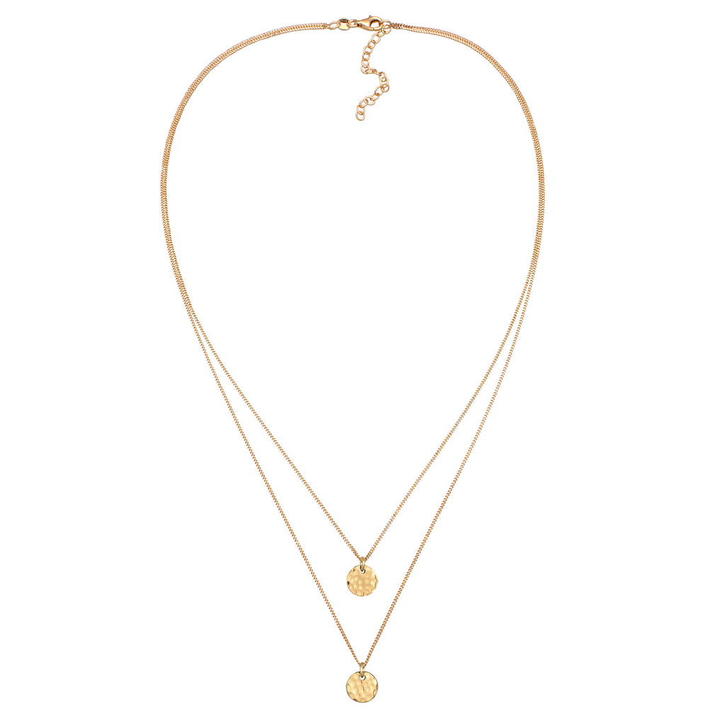 Gold Kalung Perhiasan Perak 925 Wanita Layer Platelet Pendant Hammered Gold Plated