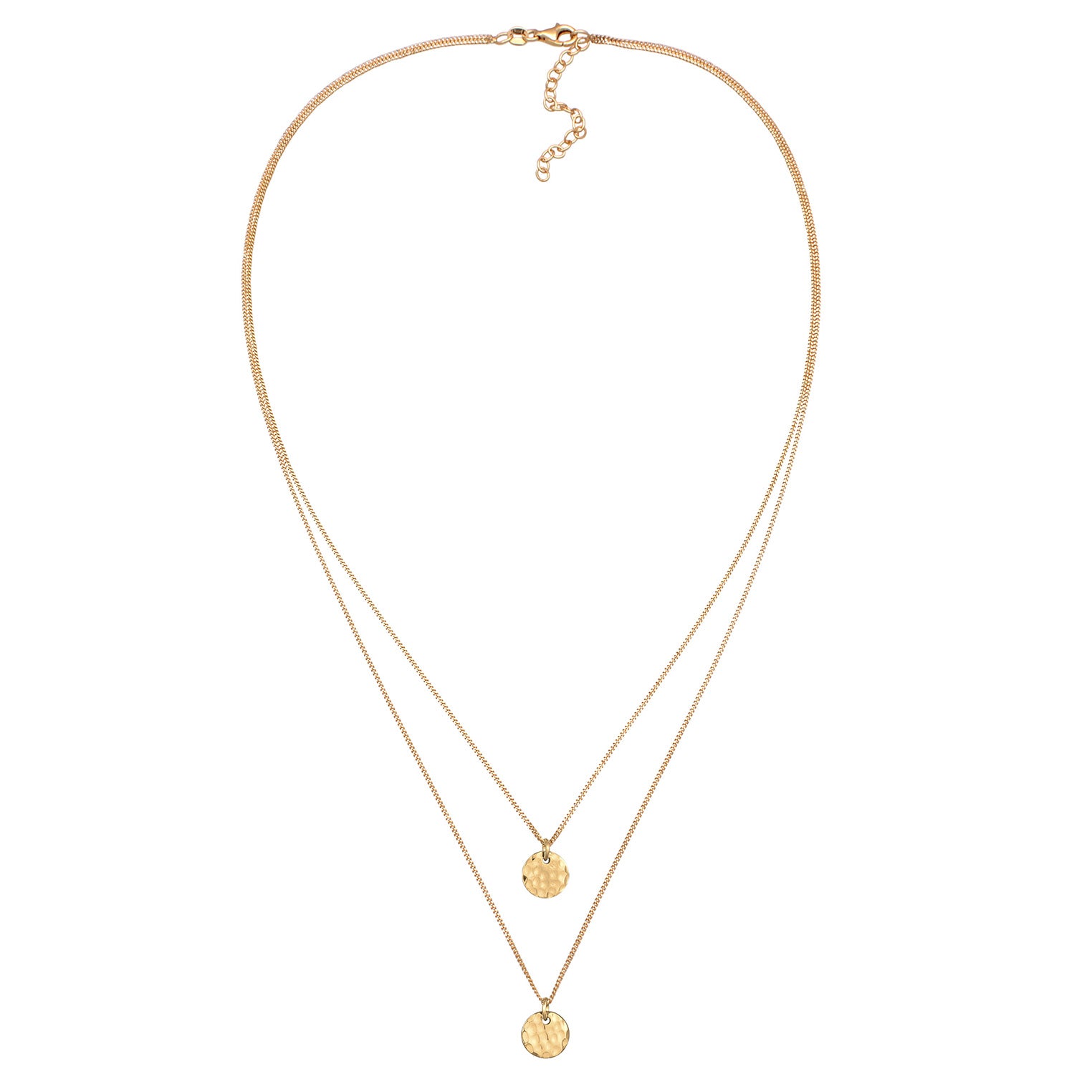 Gold Kalung Perhiasan Perak 925 Wanita Layer Platelet Pendant Hammered Gold Plated