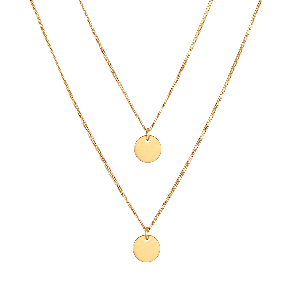 Gold Kalung Perhiasan Perak 925 Wanita Layer Platelet Pendant Hammered Gold Plated