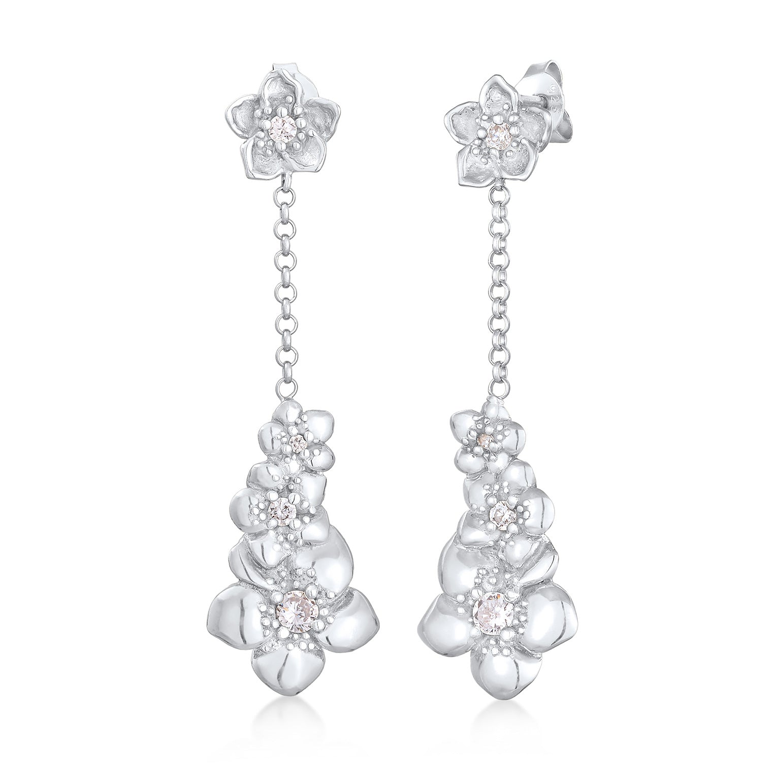 Silver Perhiasan Wanita Perak Asli - Silver Anting Ear Hanger Floral Flowers Zirconia