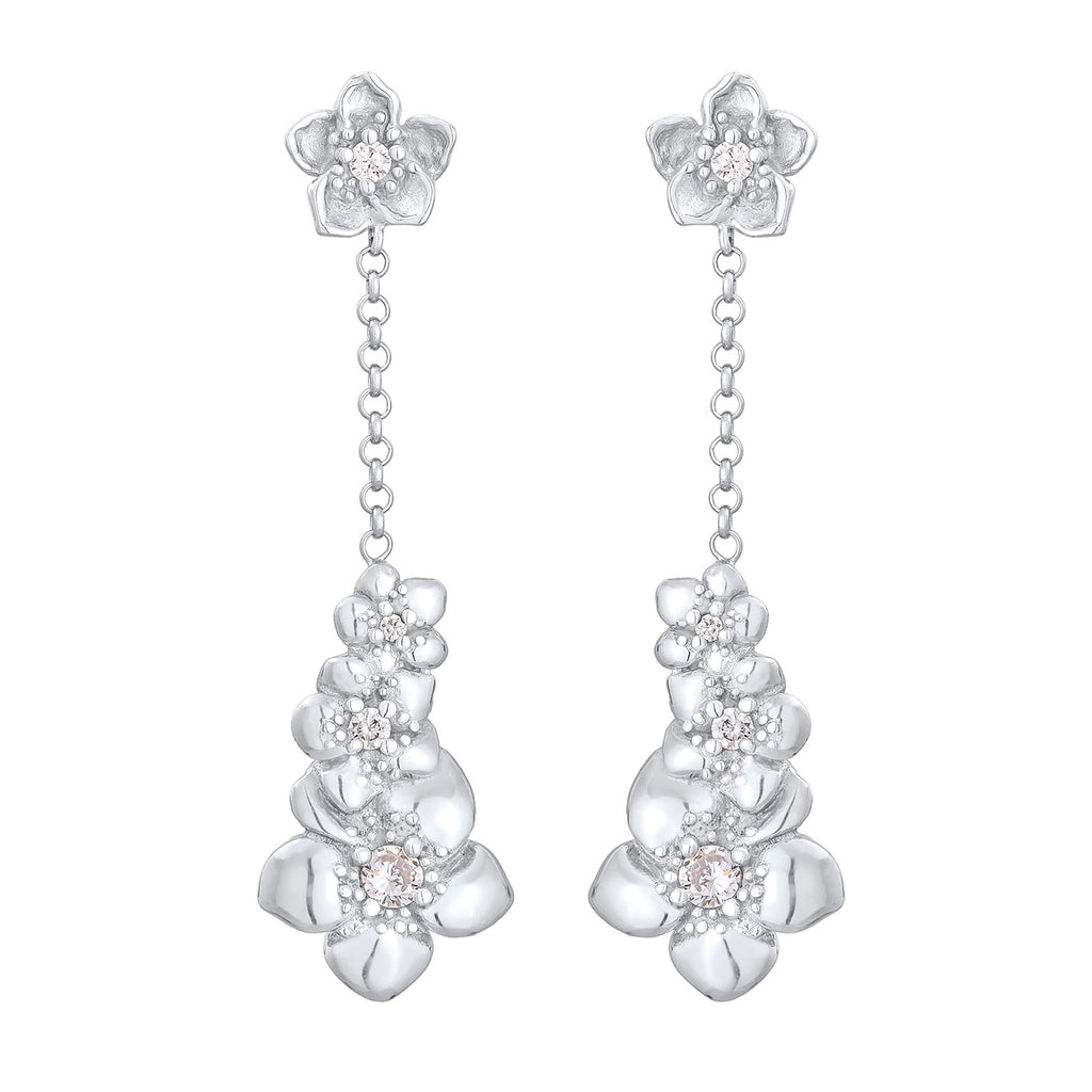 Silver Perhiasan Wanita Perak Asli - Silver Anting Ear Hanger Floral Flowers Zirconia