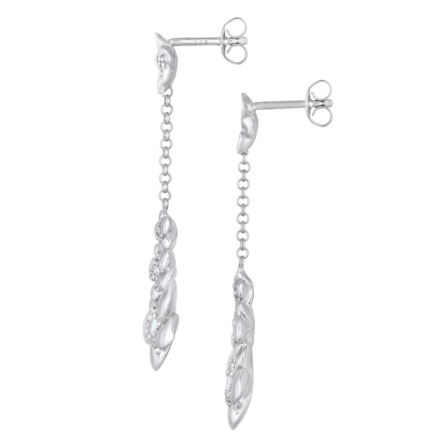 Silver Perhiasan Wanita Perak Asli - Silver Anting Ear Hanger Floral Flowers Zirconia