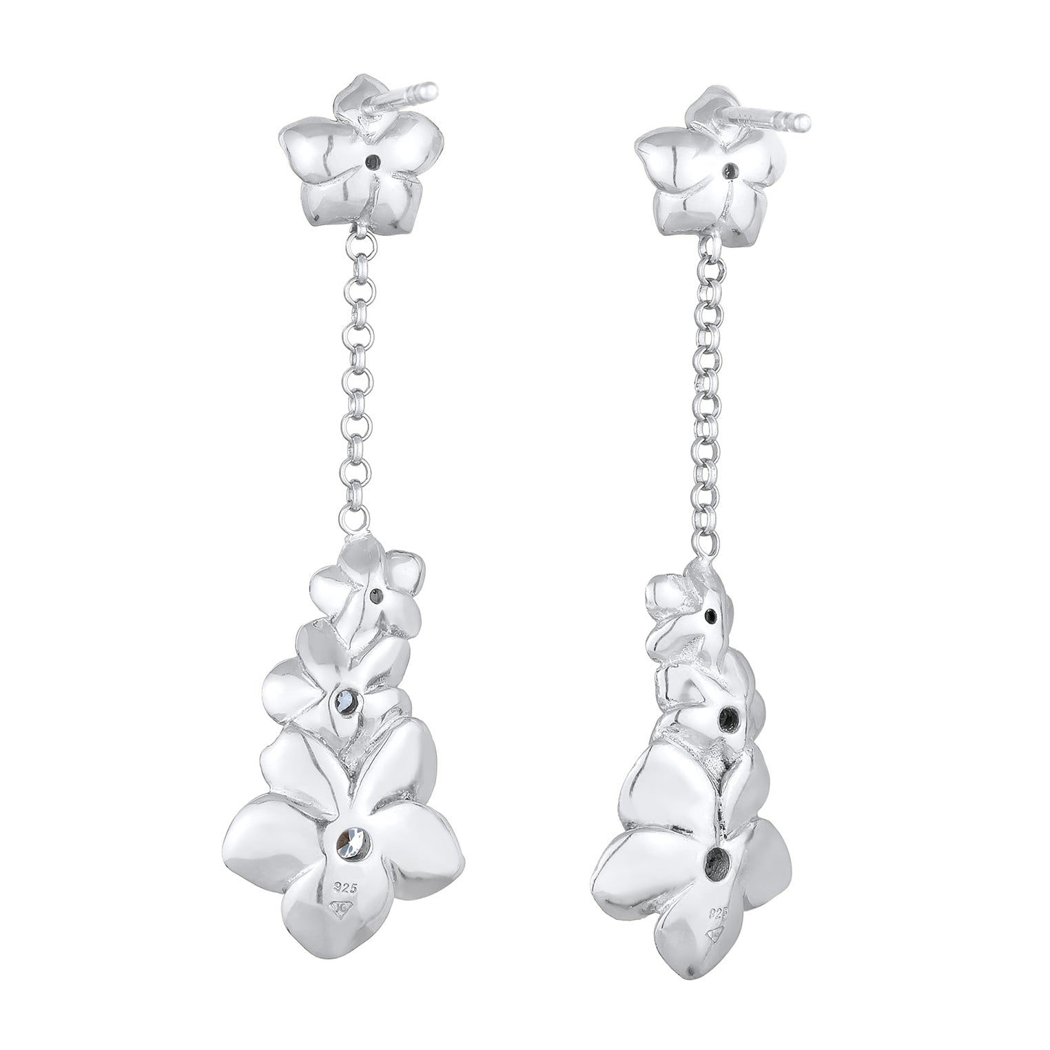 Silver Perhiasan Wanita Perak Asli - Silver Anting Ear Hanger Floral Flowers Zirconia