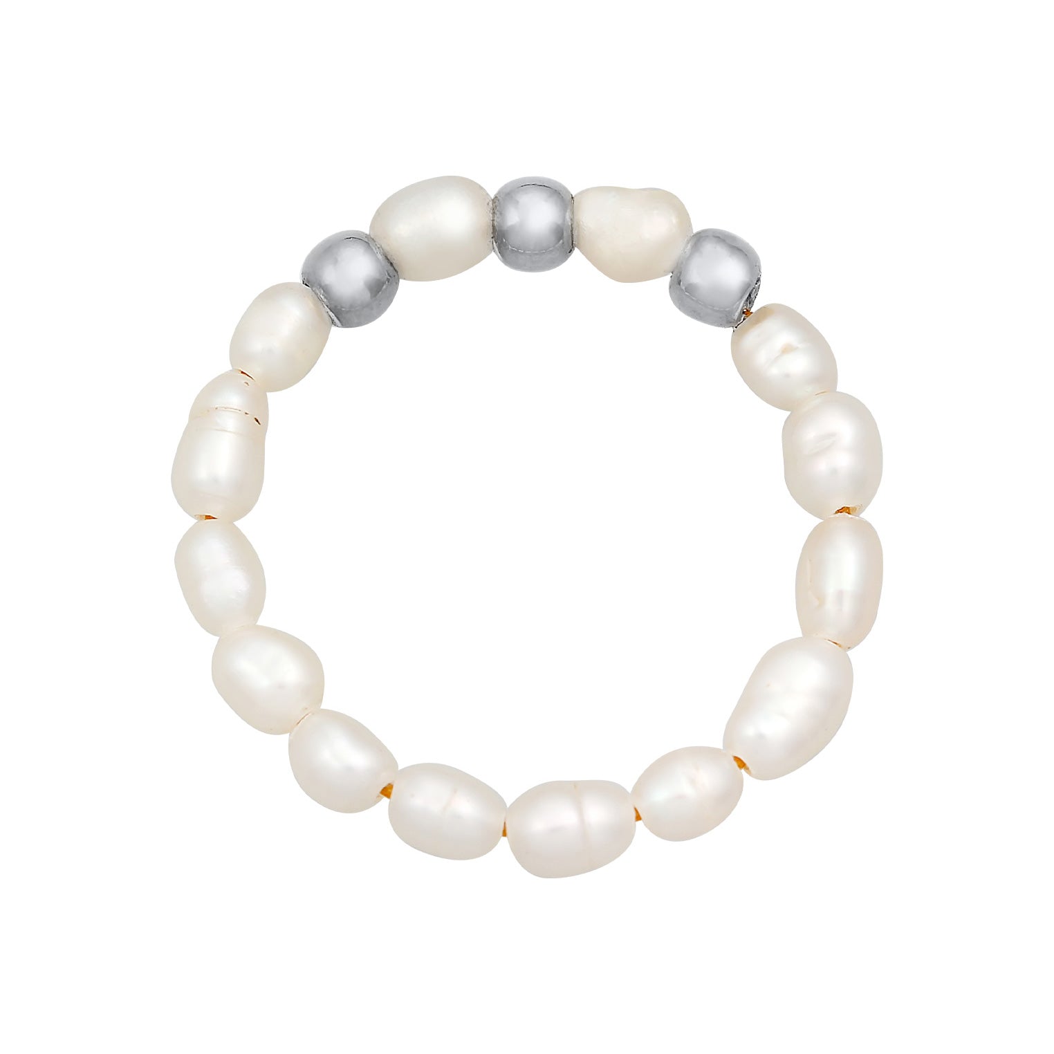 Silver Cincin Perhiasan Perak 925 Wanita Beads Classic Freshwater Pearls