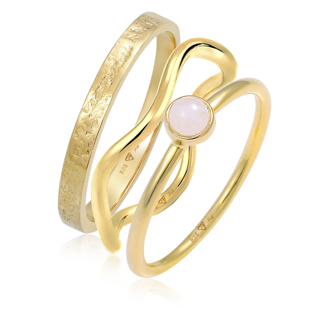 Cincin perak 925 lapis emas dengan pink quartz elegan Elli Jewelry