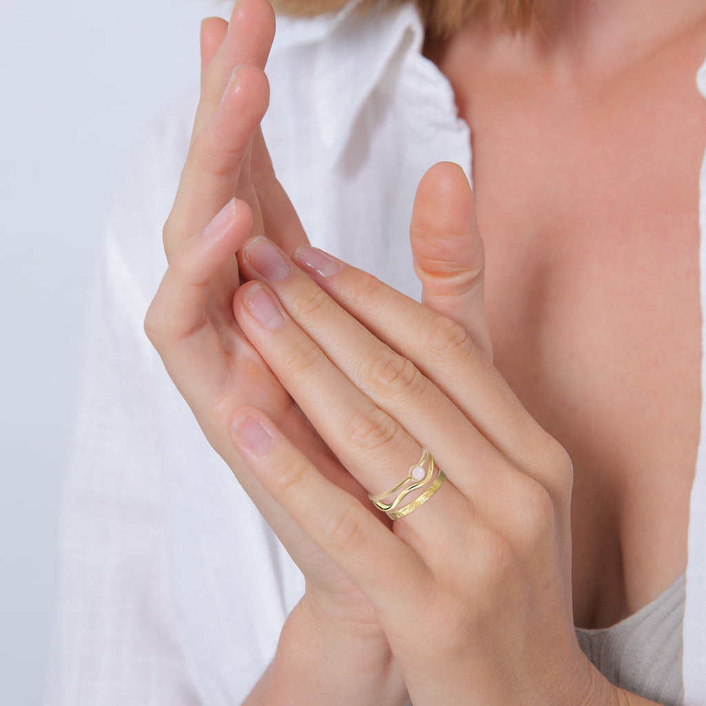 Gold Cincin Perhiasan Perak 925 Wanita Stapel Solitaire Set Quartz Pink Gold Plated