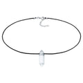 Rock Crystal Point Choker Necklace 925 Silver Black Cord