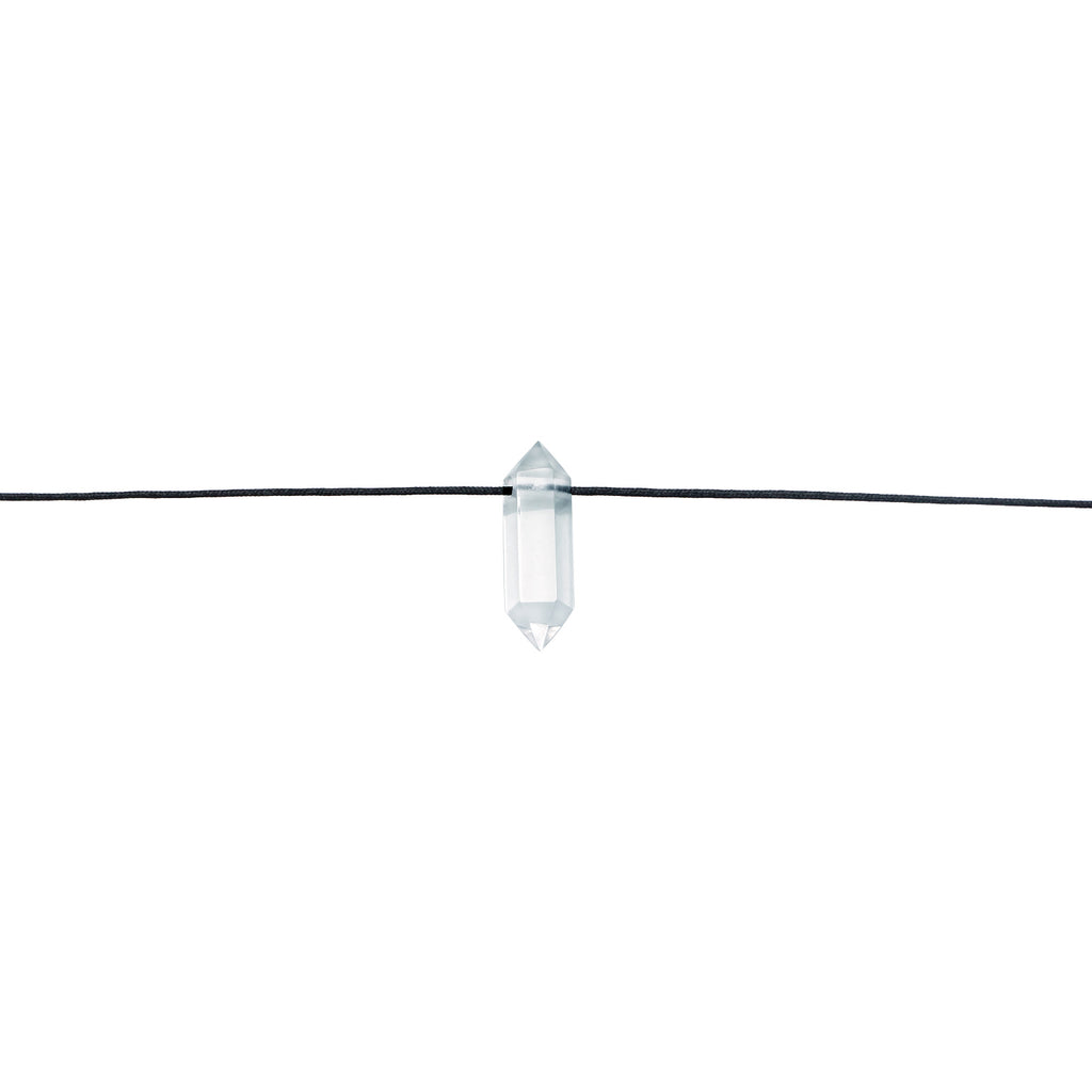 Rock Crystal Point Choker Necklace 925 Silver Black Cord