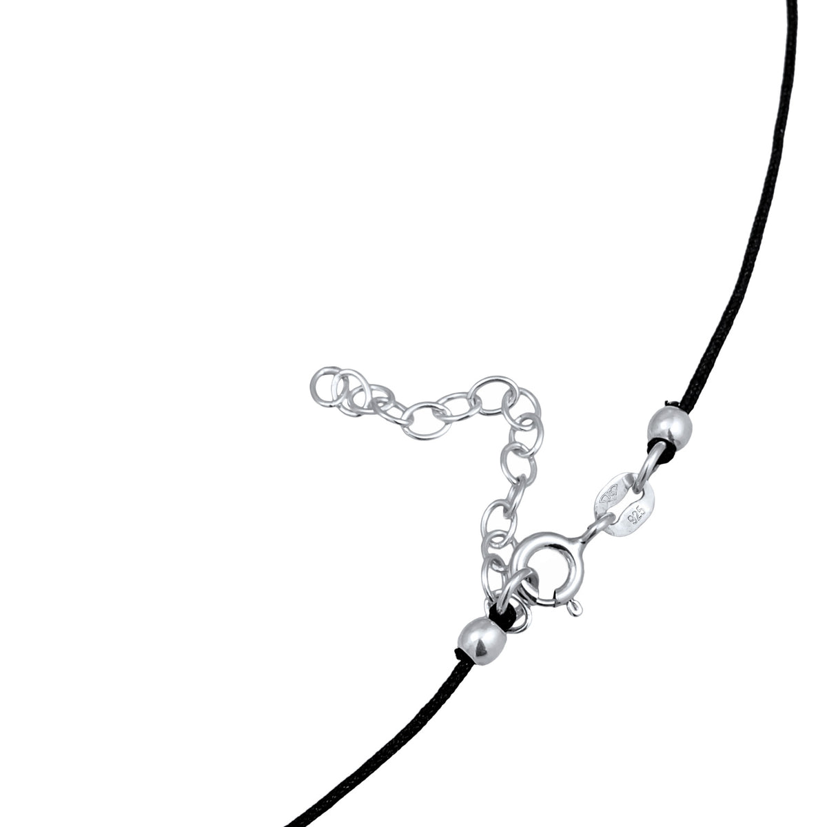 Rock Crystal Point Choker Necklace 925 Silver Black Cord