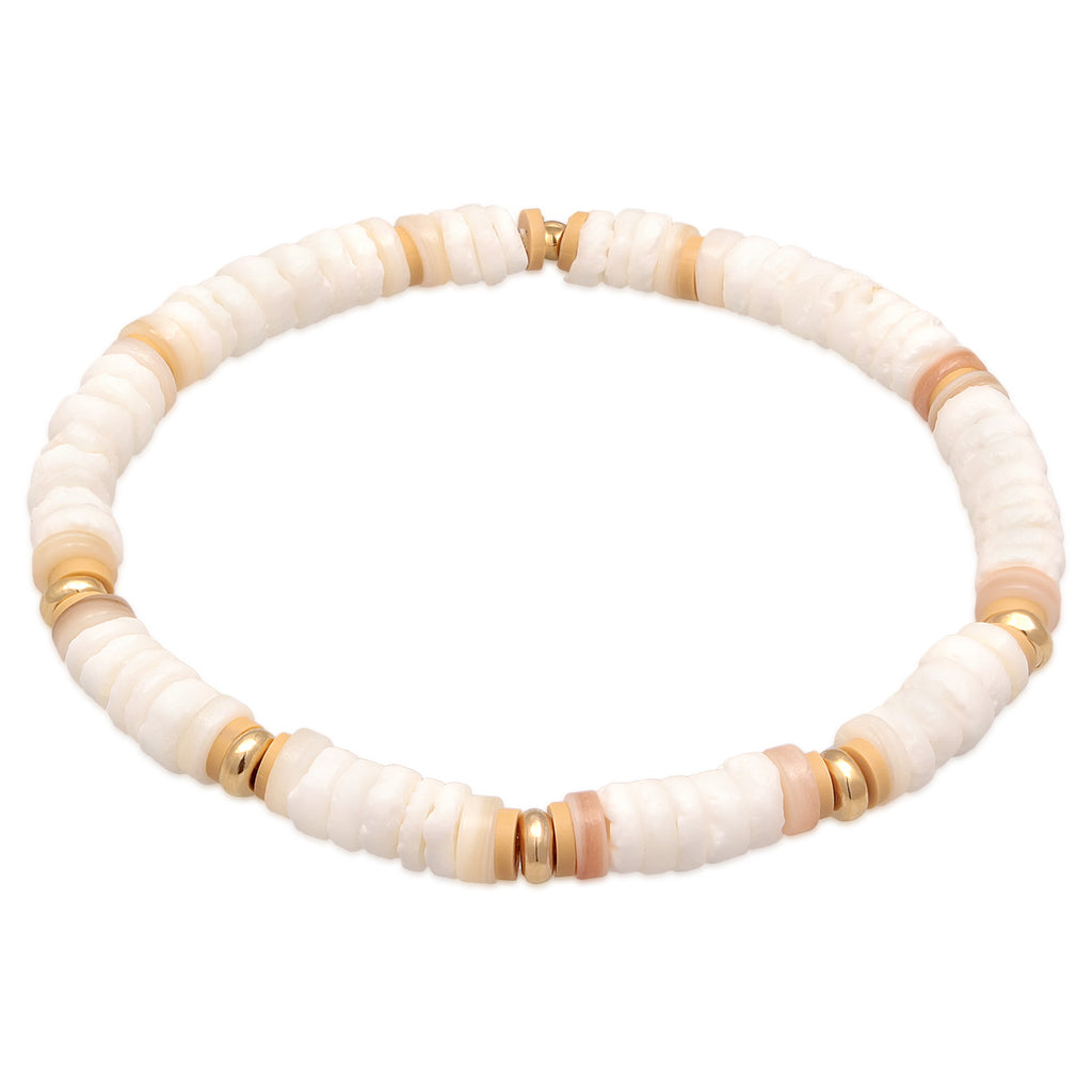 White Perhiasan Wanita Perak Asli - Silver Gelang Surfer Style Beach Heishi Beads Gold Plated