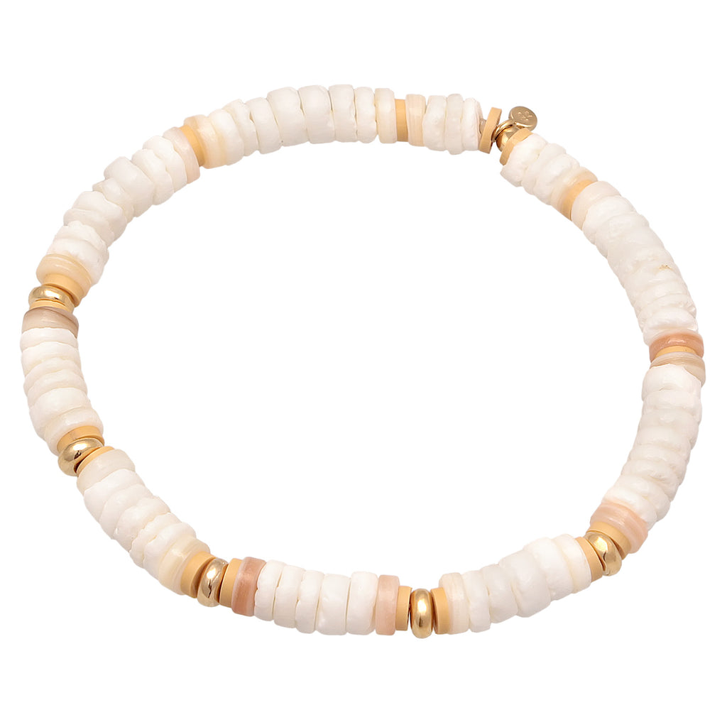 White Perhiasan Wanita Perak Asli - Silver Gelang Surfer Style Beach Heishi Beads Gold Plated