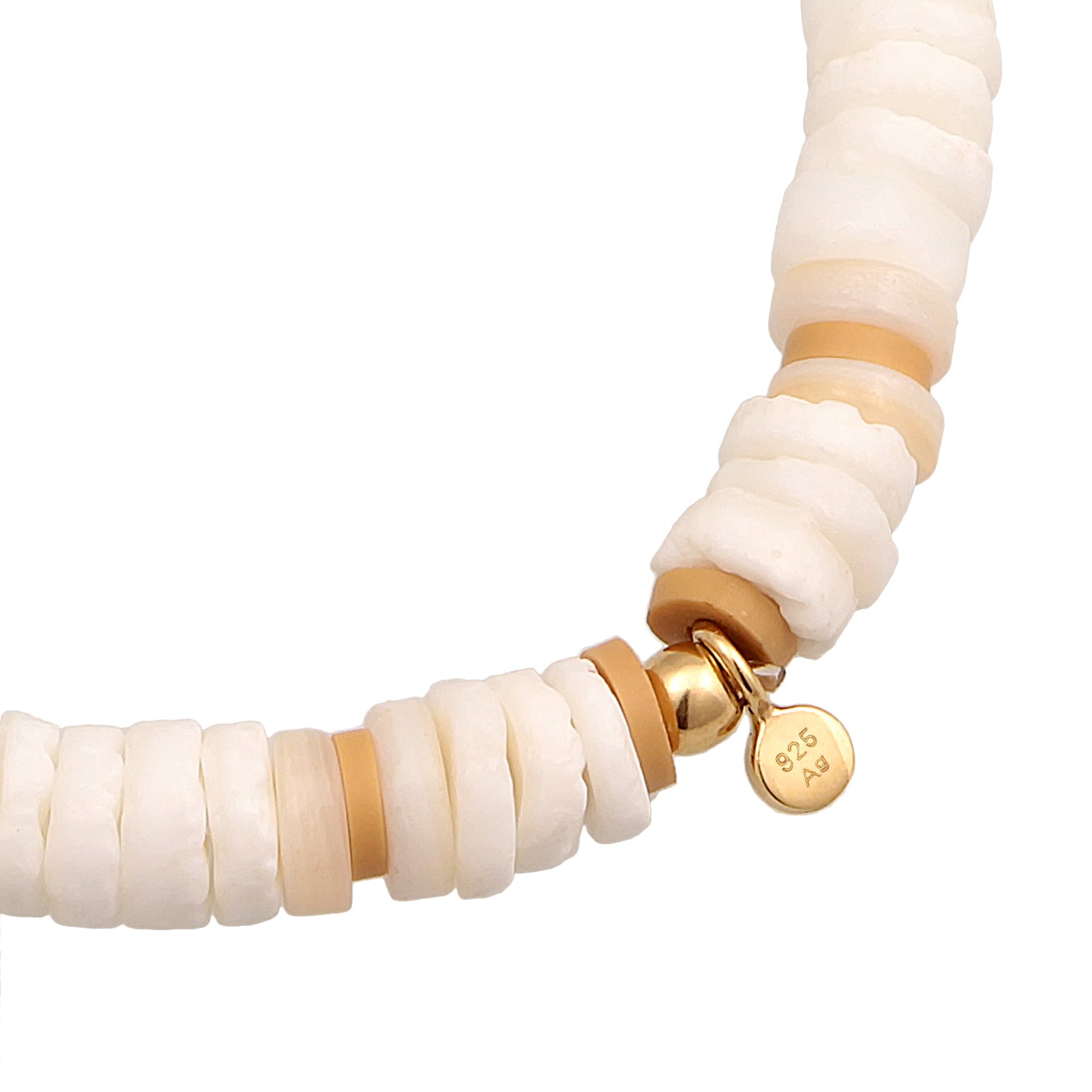 White Perhiasan Wanita Perak Asli - Silver Gelang Surfer Style Beach Heishi Beads Gold Plated
