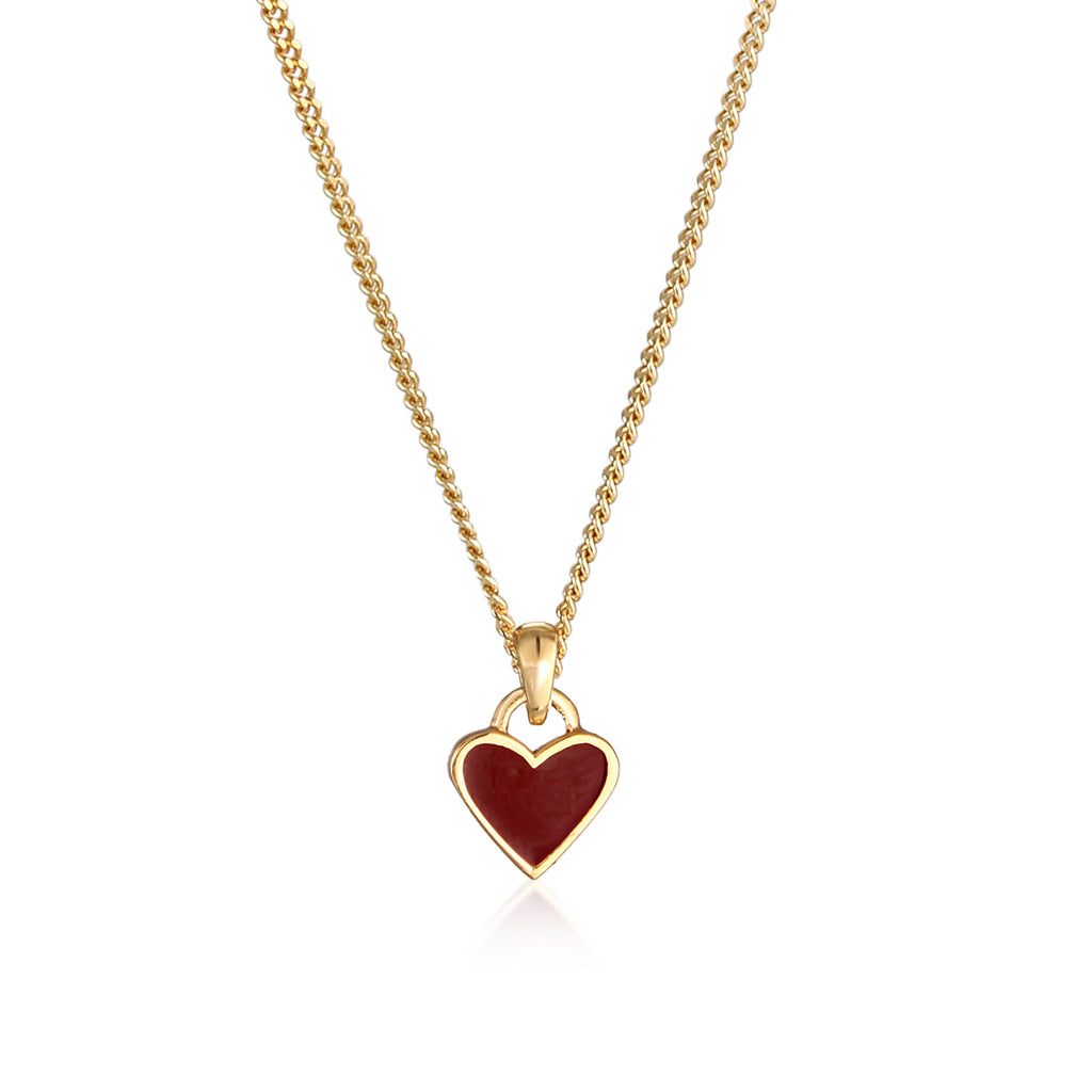 Gold Perhiasan Wanita Perak Asli - Silver Kalung Heart Cute Enamel Red Gold Plated