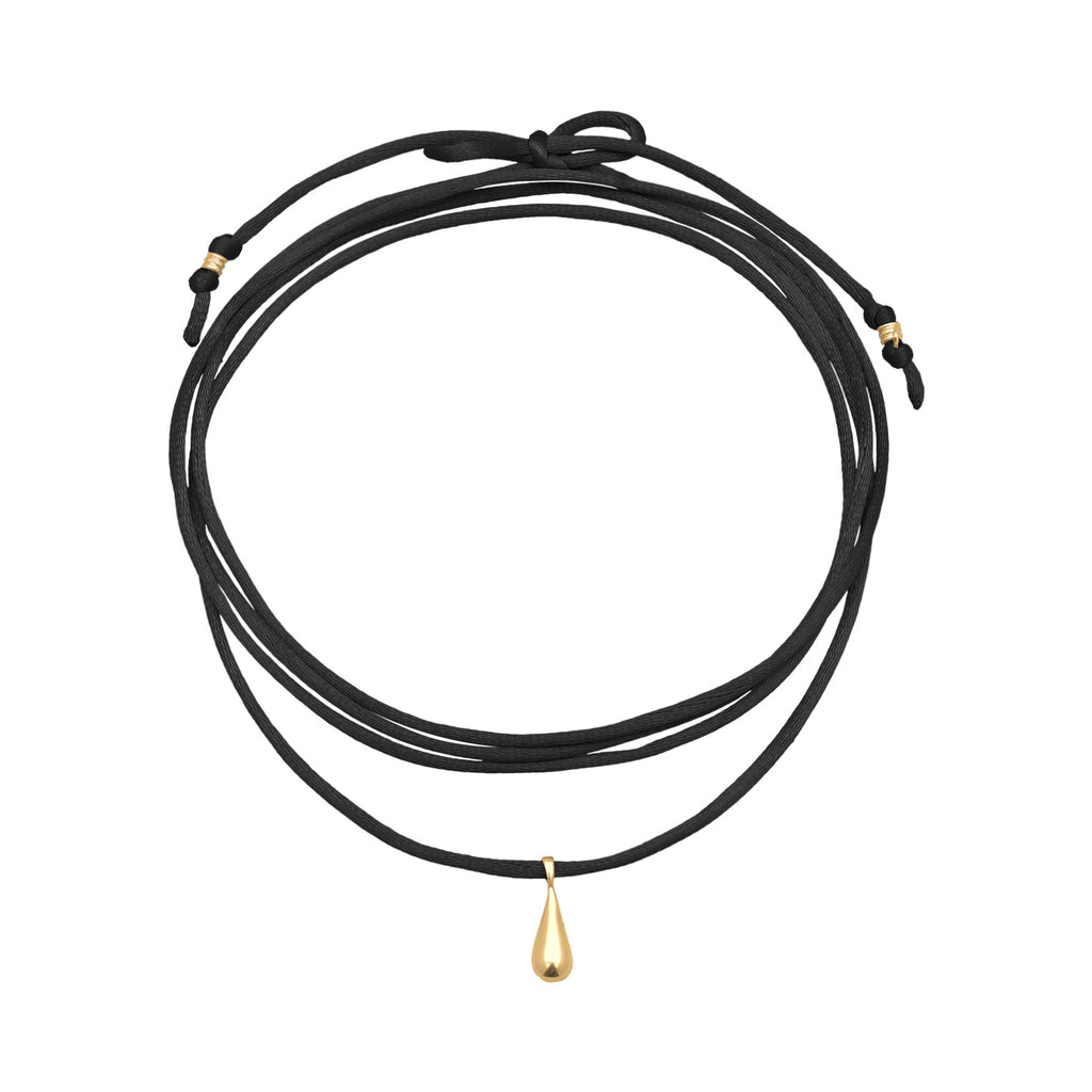 Black Kalung Perhiasan Perak 925 Wanita Choker Drop Pendant Satin Black Gold Plated