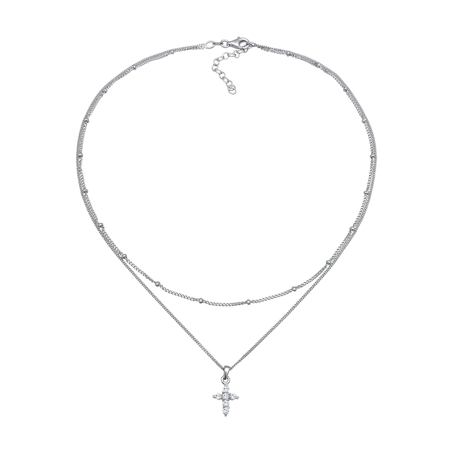 Silver Kalung Perhiasan Perak 925 Wanita Choker Layer Cross Pendant Zirconia