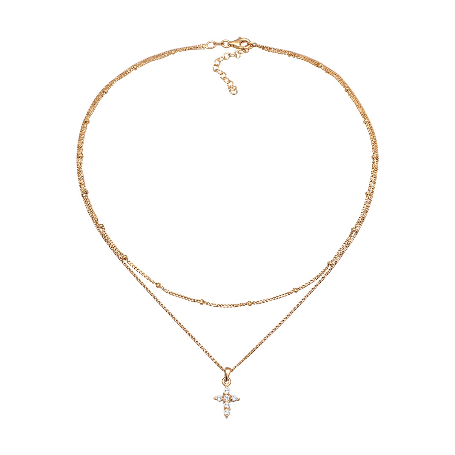 Gold Kalung Perhiasan Perak 925 Wanita Choker Layer Cross Pendant Zirconia Gold Plated
