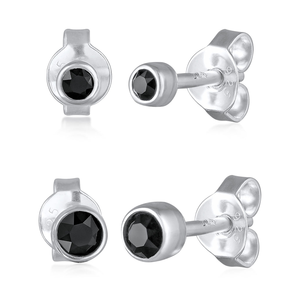 Black Perhiasan Wanita Perak Asli - Silver Anting Set Crystal Black Stud