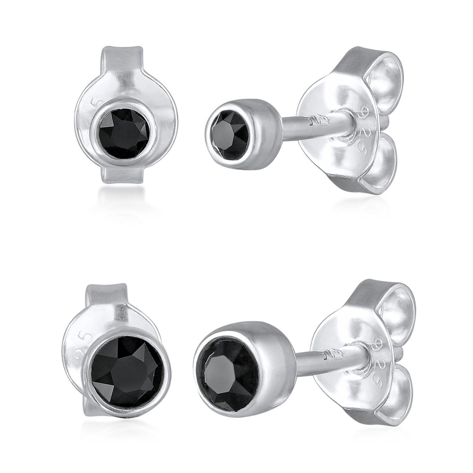 Black Perhiasan Wanita Perak Asli - Silver Anting Set Crystal Black Stud