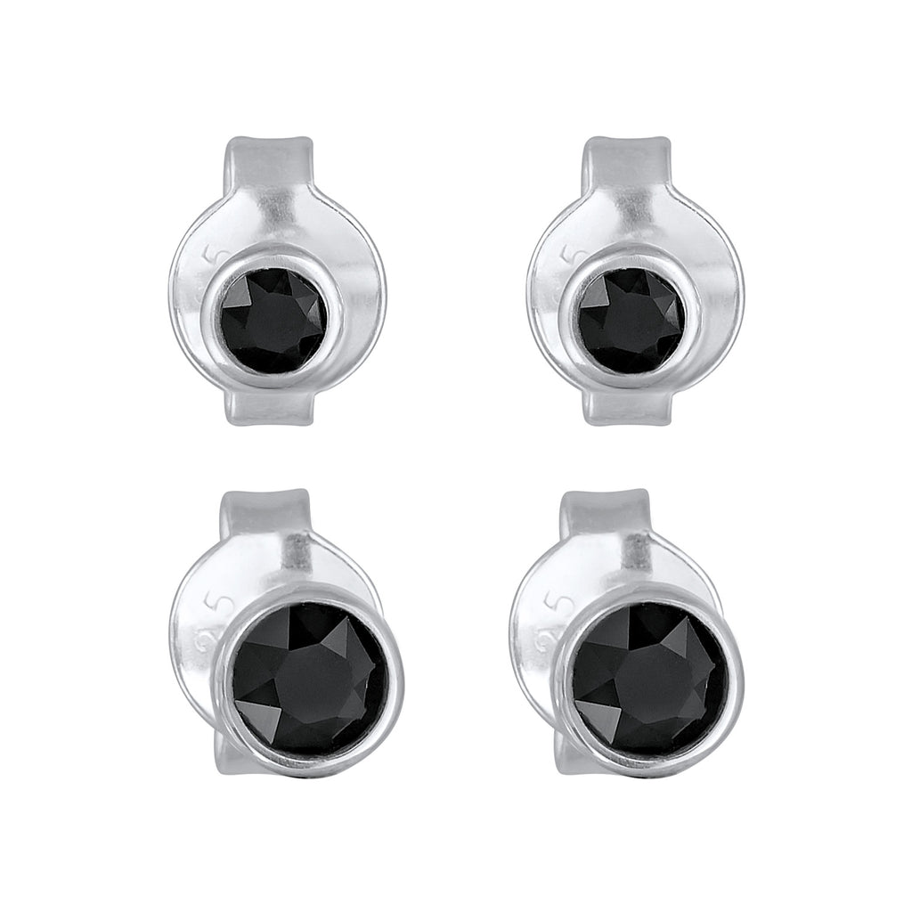 Black Perhiasan Wanita Perak Asli - Silver Anting Set Crystal Black Stud