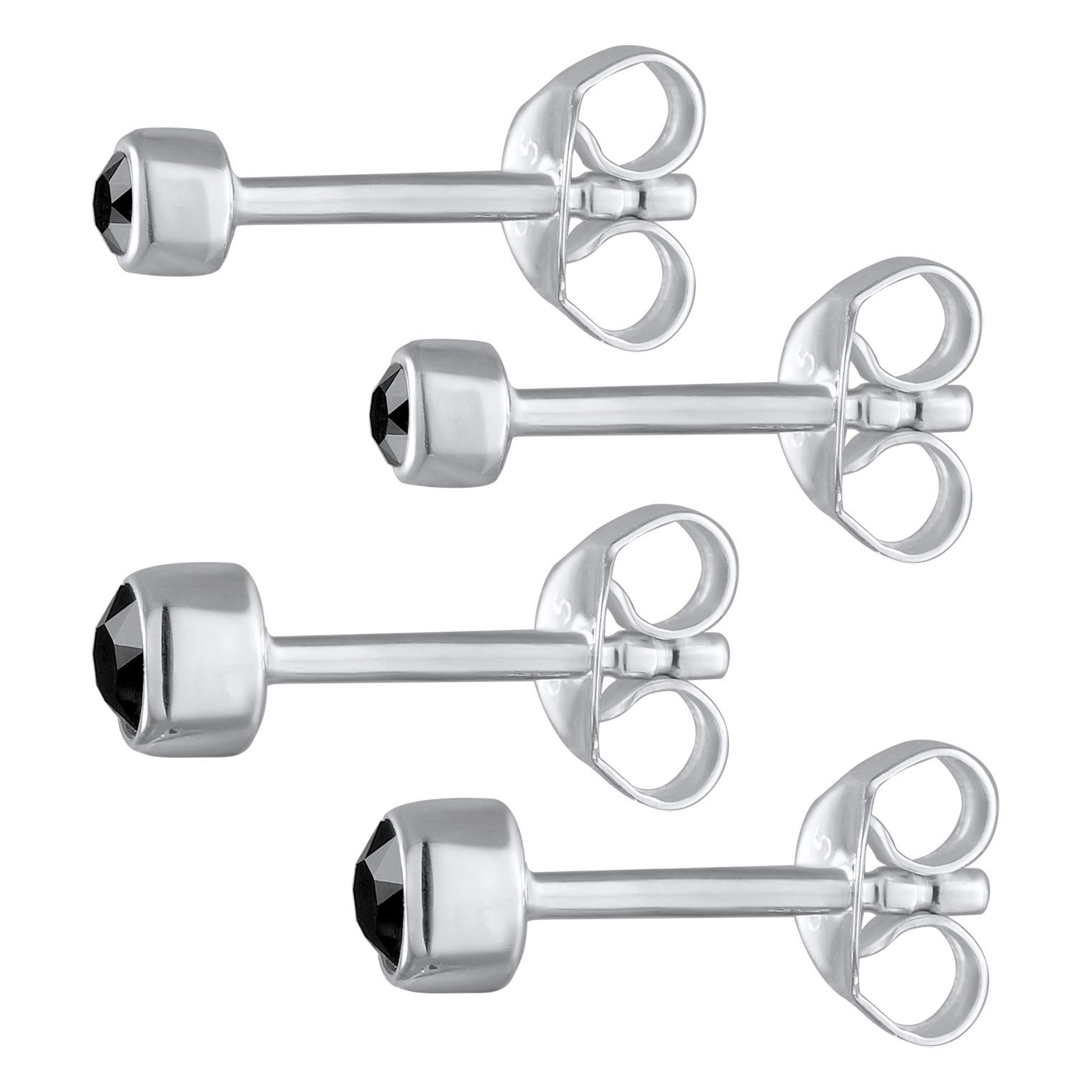 Black Perhiasan Wanita Perak Asli - Silver Anting Set Crystal Black Stud