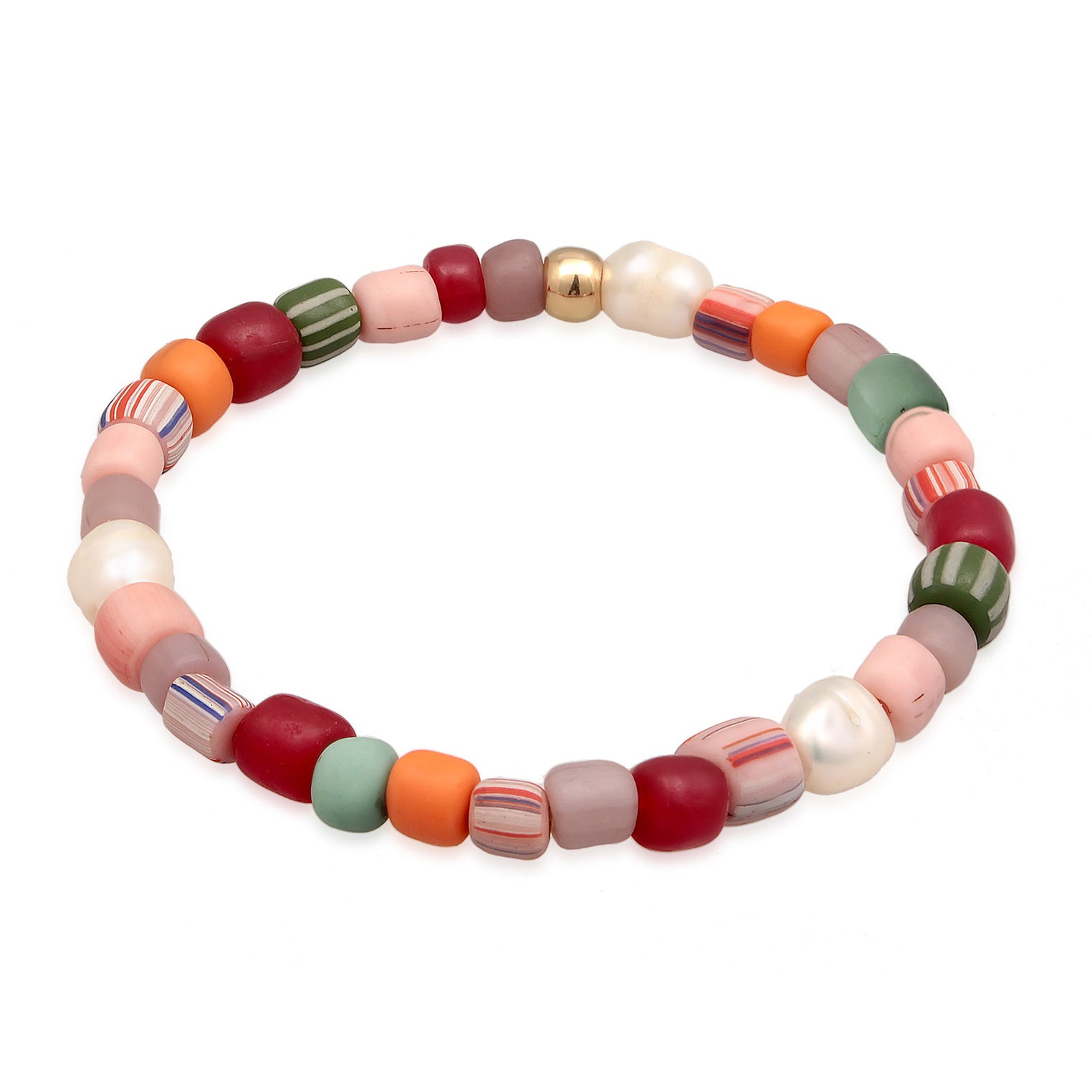 Bicolor Perhiasan Wanita Perak Asli - Silver Gelang Glass Beads Colourful Frestwater Pearls Gold Plated