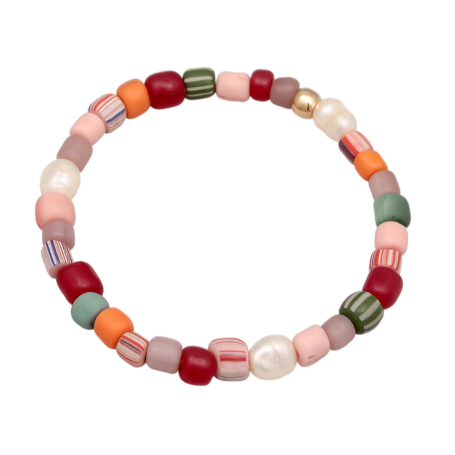Bicolor Perhiasan Wanita Perak Asli - Silver Gelang Glass Beads Colourful Frestwater Pearls Gold Plated