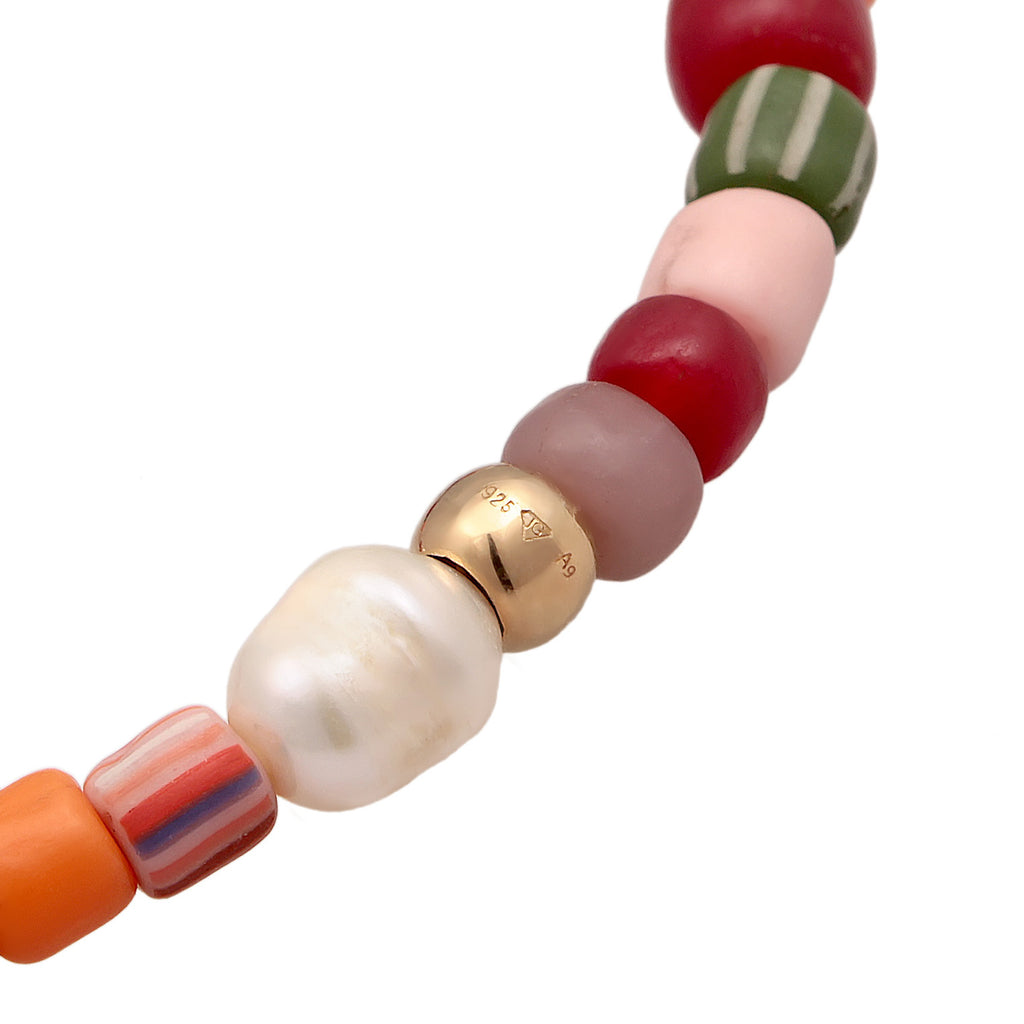 Bicolor Perhiasan Wanita Perak Asli - Silver Gelang Glass Beads Colourful Frestwater Pearls Gold Plated