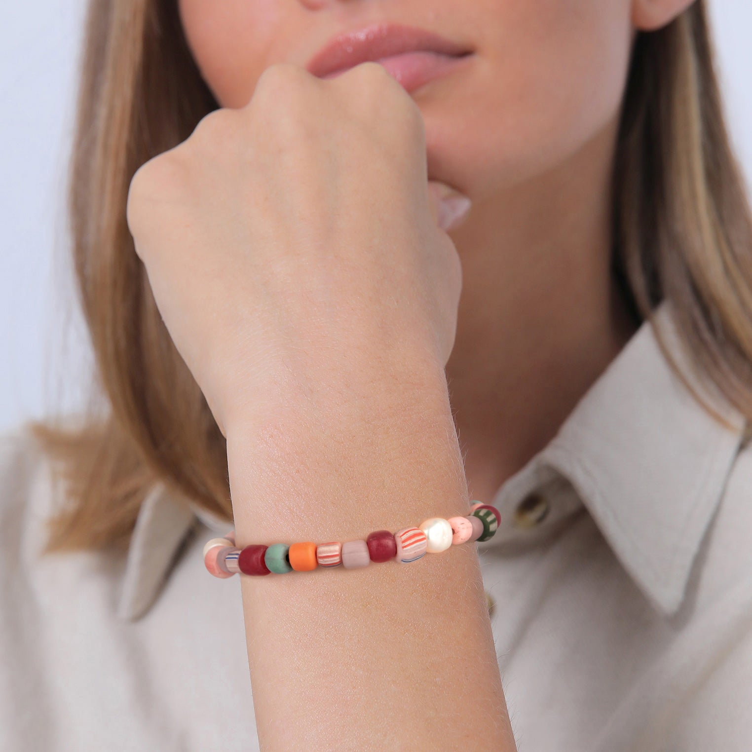 Bicolor Perhiasan Wanita Perak Asli - Silver Gelang Glass Beads Colourful Frestwater Pearls Gold Plated