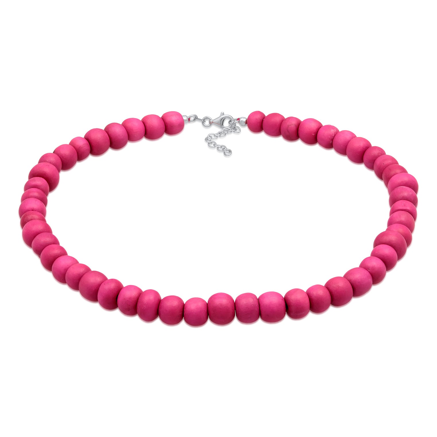 Silver Kalung Perhiasan Perak 925 Wanita Choker Beads Trend Wooden Beads Pink