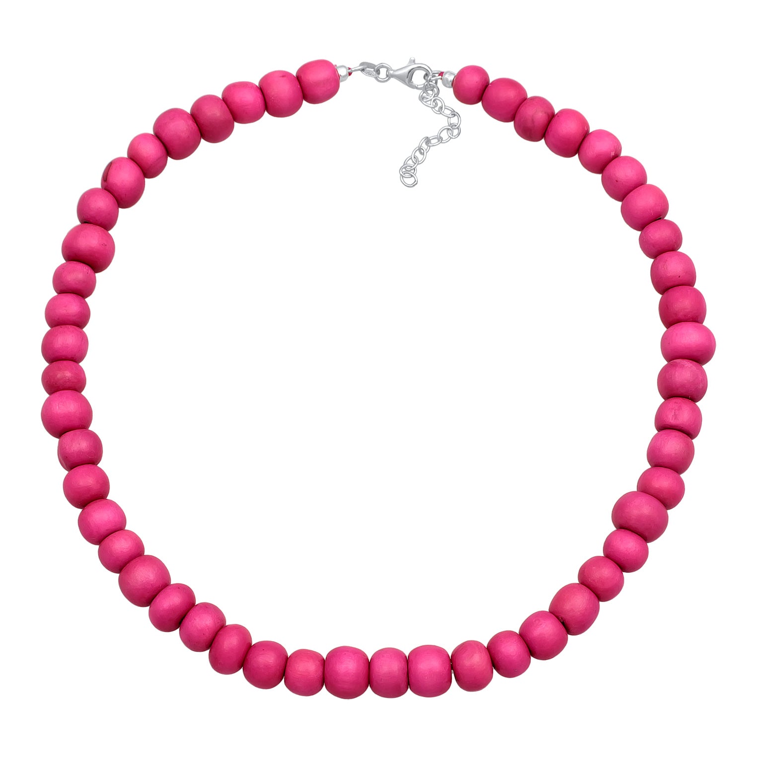Silver Kalung Perhiasan Perak 925 Wanita Choker Beads Trend Wooden Beads Pink
