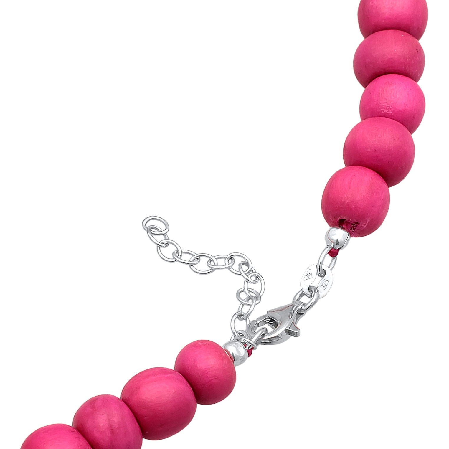 Silver Kalung Perhiasan Perak 925 Wanita Choker Beads Trend Wooden Beads Pink
