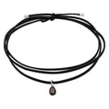 Black - Elli | Faux Leather Drop Choker Necklace 925 Silver Black Zirconia