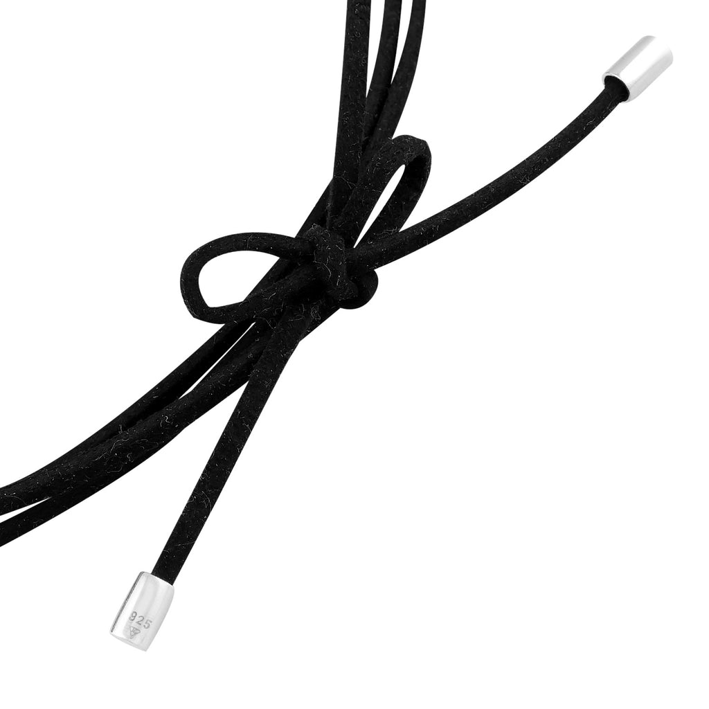 Black - Elli | Faux Leather Drop Choker Necklace 925 Silver Black Zirconia