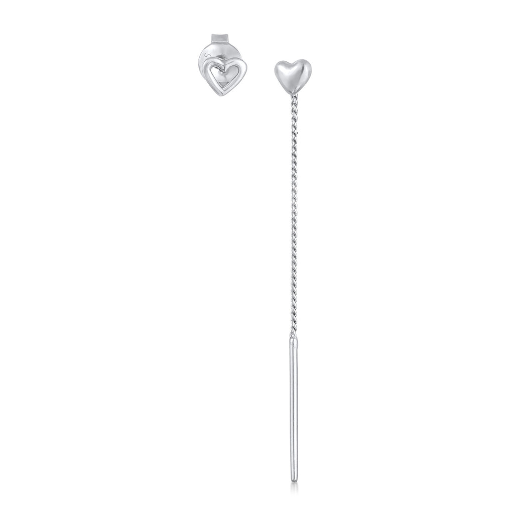 Heart Stud and Threader Earring Set 925 Silver