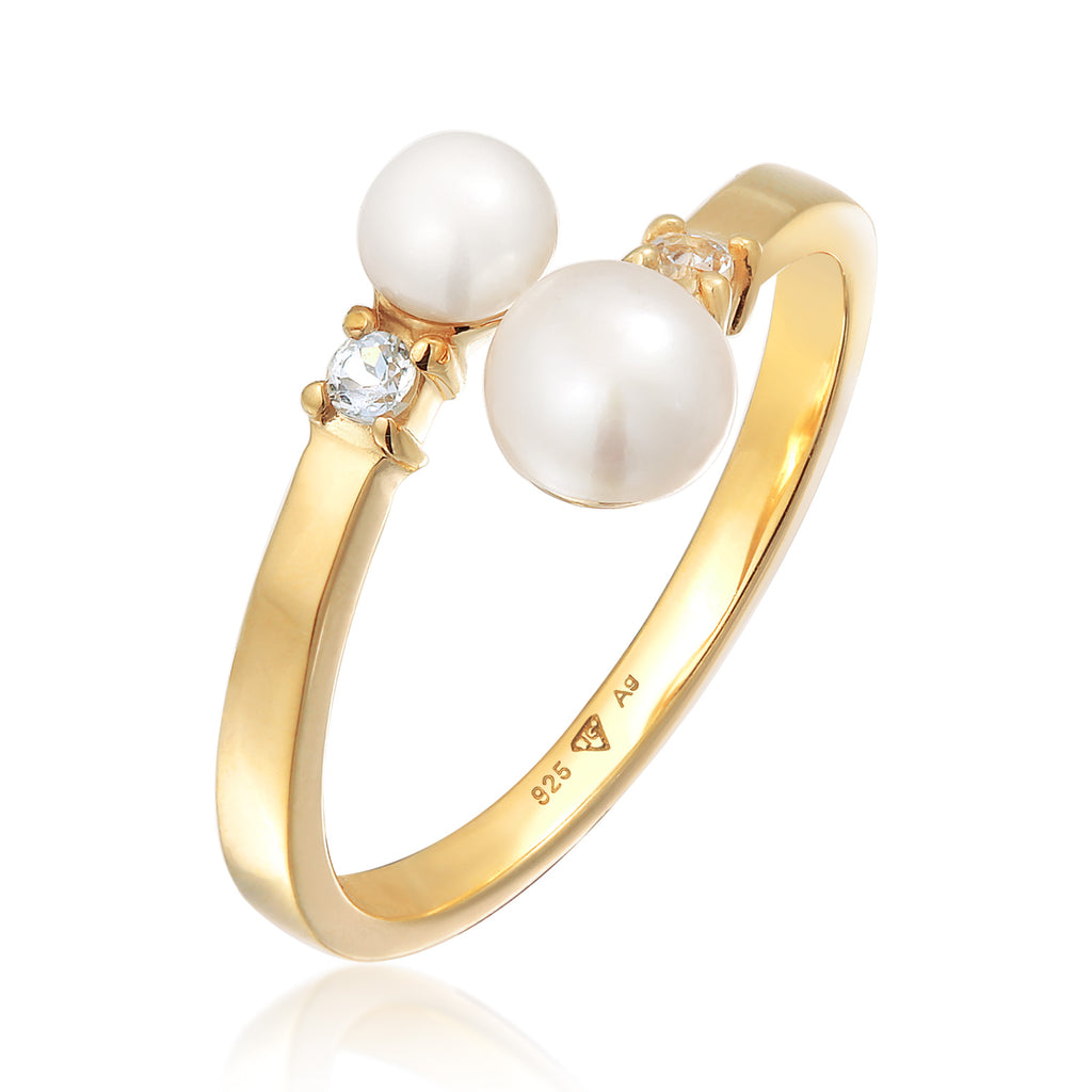 Cincin perak 925 lapis emas dengan mutiara elegan Elli Jewelry