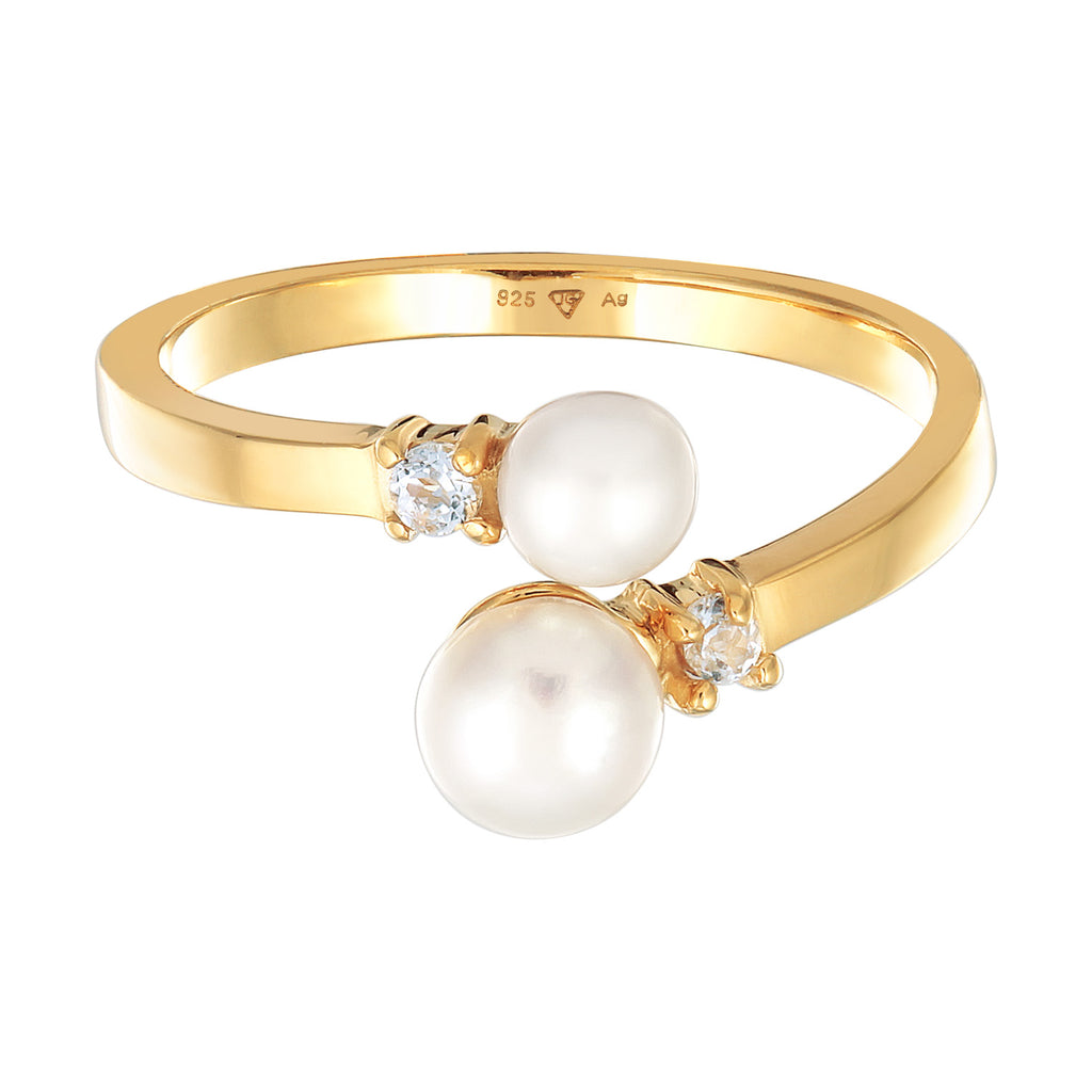 Gold Cincin Perhiasan Perak 925 Wanita Open Freswater Pearl Gold Plated