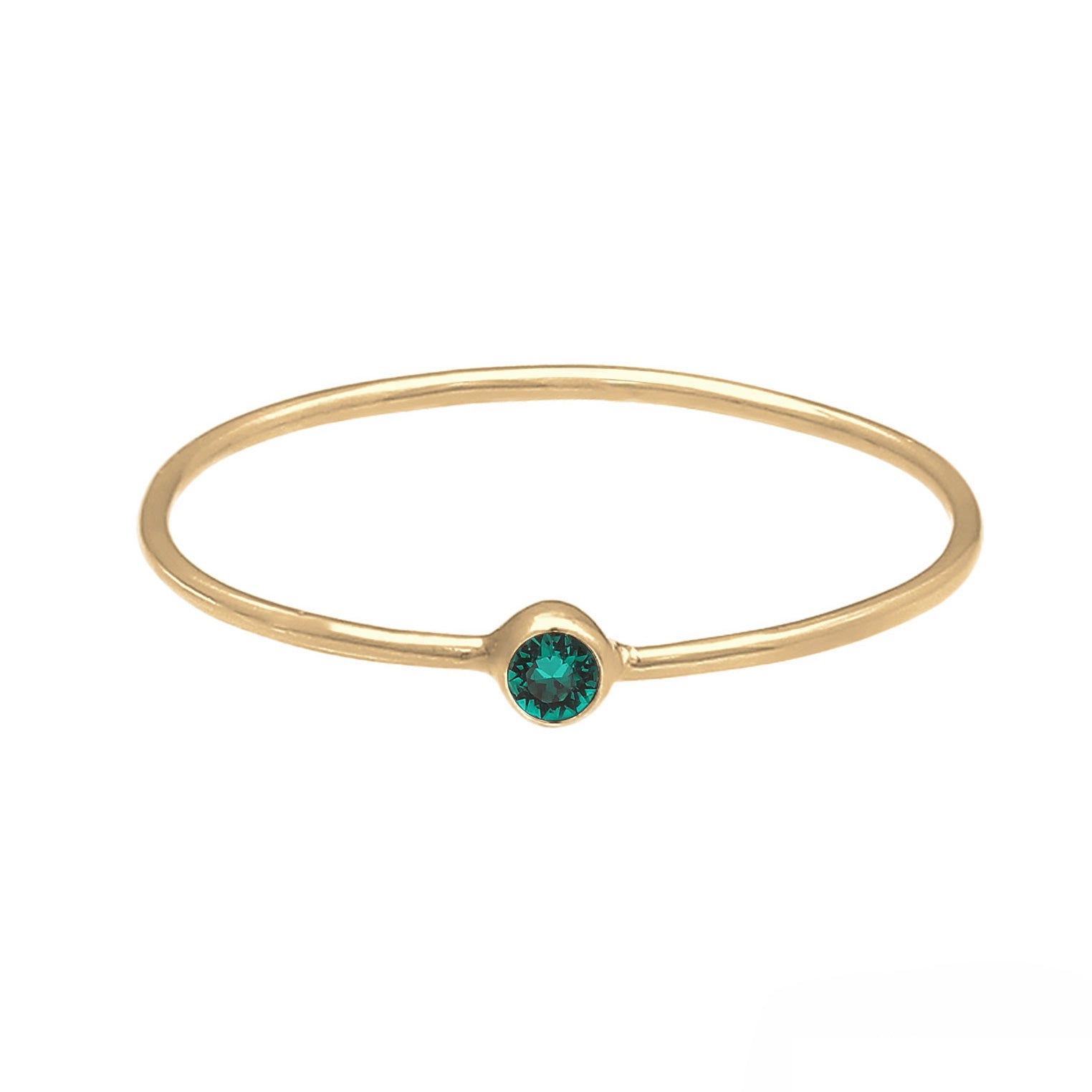 Green Cincin Perhiasan Perak 925 Wanita Solitaire Stack Filigree with Crystals Green Gold Plated