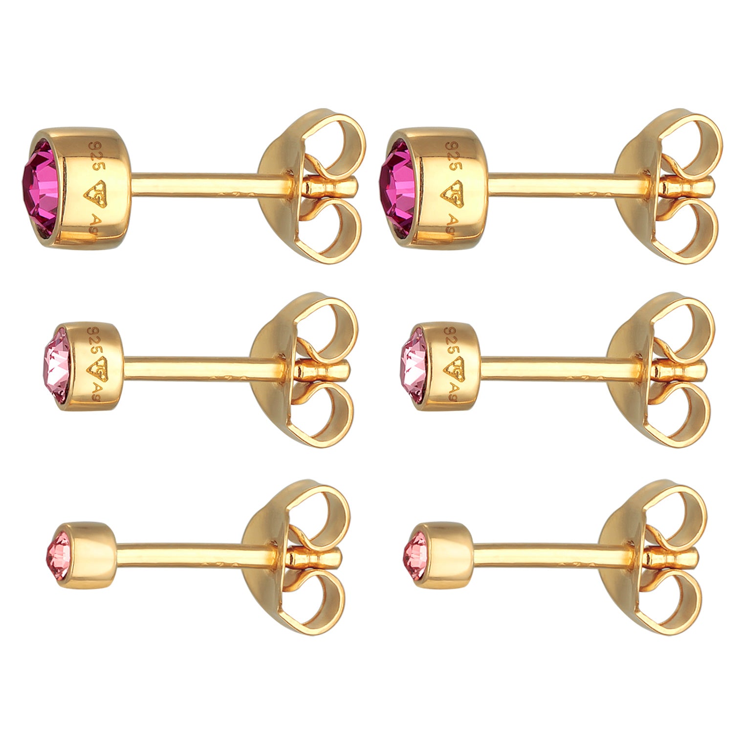 Pink Anting Perhiasan Perak 925 Wanita Stud Set Basic Crystals Pink Gold Plated