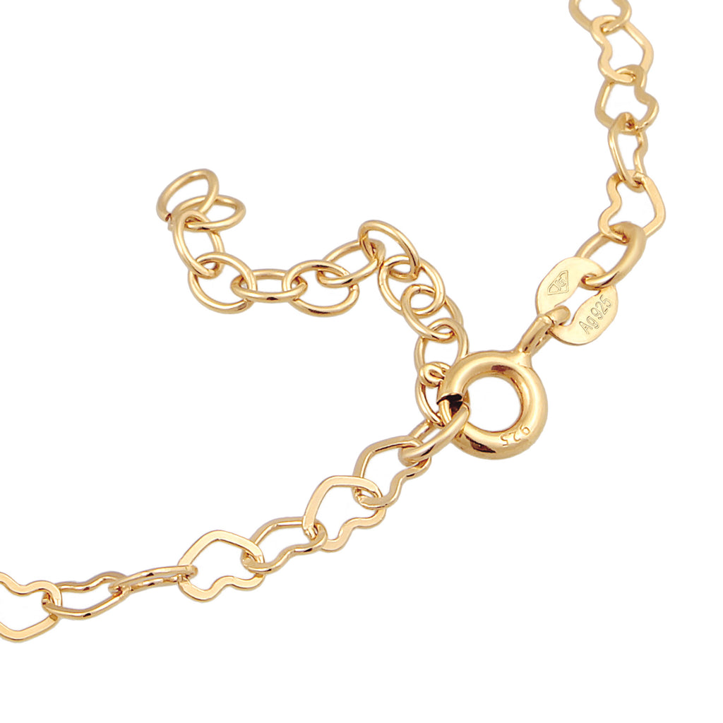 Gold Perhiasan Wanita Perak Asli - Silver Gelang Links Heart Love Connected Gold Plated