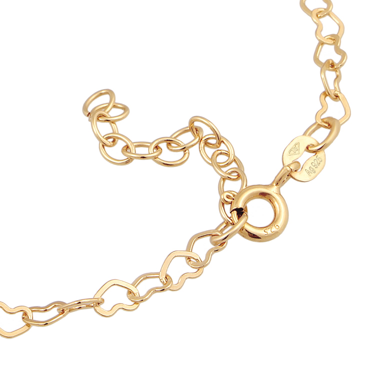 Gold Perhiasan Wanita Perak Asli - Silver Gelang Links Heart Love Connected Gold Plated