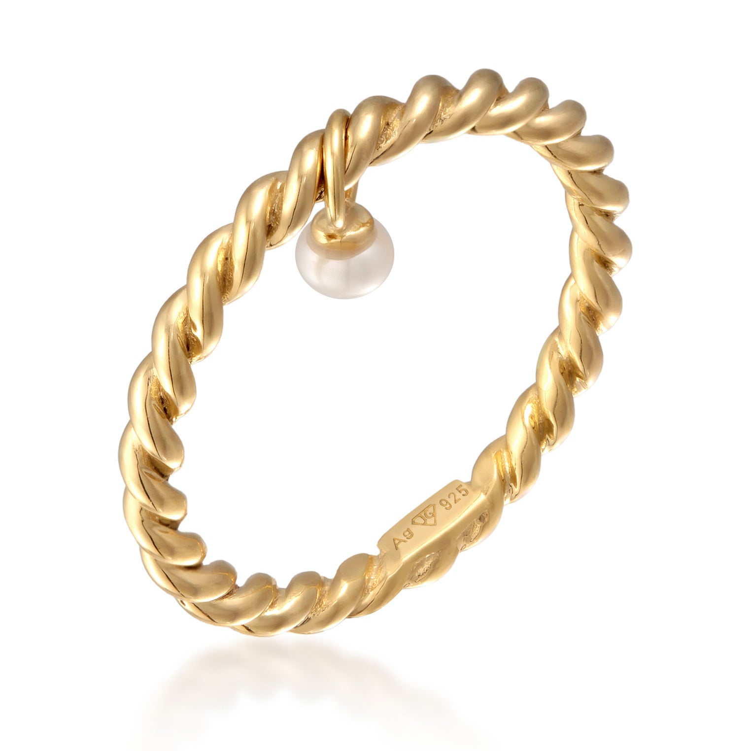 Cincin perak 925 lapis emas dengan mutiara elegan Elli Jewelry