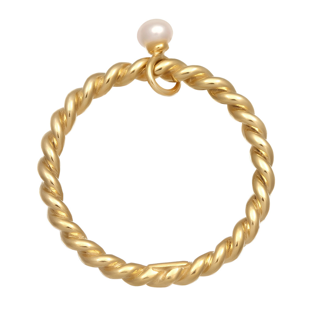 Gold Cincin Perhiasan Perak 925 Wanita Twisted Freshwater Pearl Gold Plated