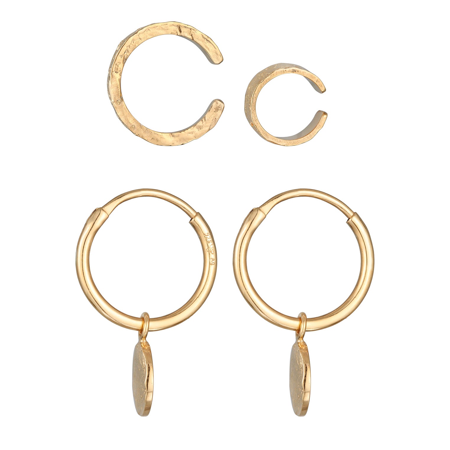 Gold Anting Perhiasan Perak 925 Wanita Set Hammered Gold Plated