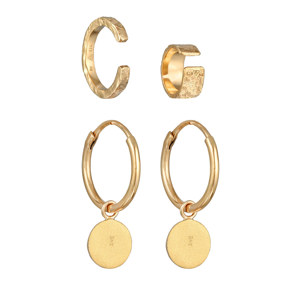 Gold Anting Perhiasan Perak 925 Wanita Set Hammered Gold Plated