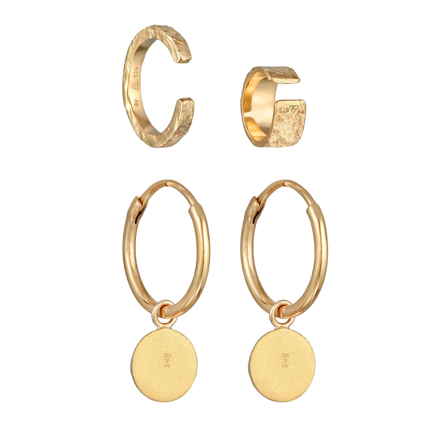 Gold Anting Perhiasan Perak 925 Wanita Set Hammered Gold Plated
