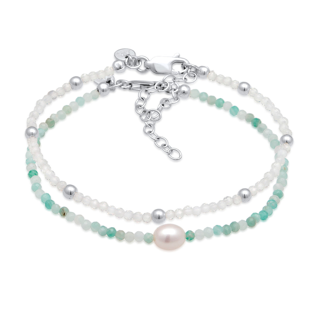 Silver Bracelet Set Beads Moon Freshwater Cultured Pearl In 925 Sterling Silver